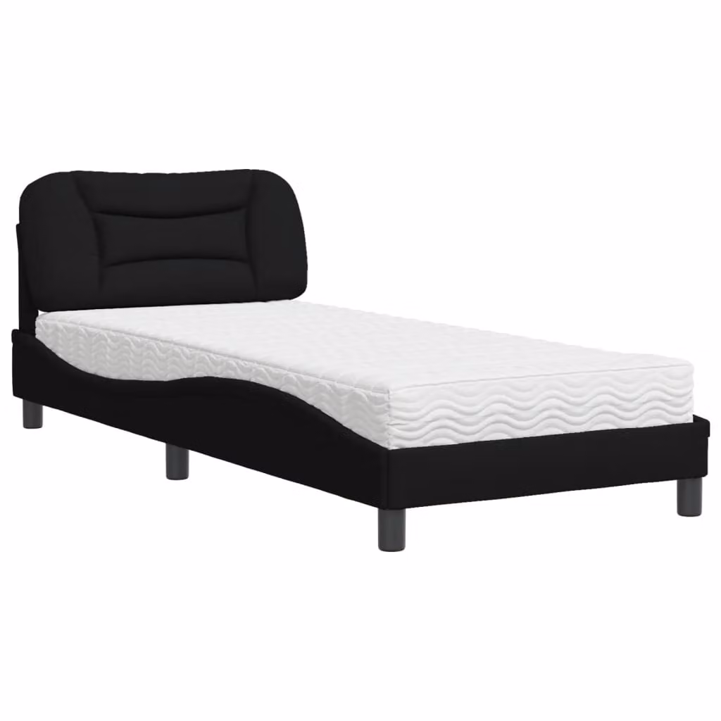Letto con Materasso Hvar Nero 90x190 cm in Tessuto