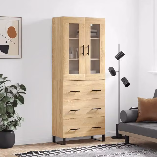 Credenza-Buffet-Armadio da cucina Rovere Sonoma 69,5x34x180 cm in Legno Multistrato 661889