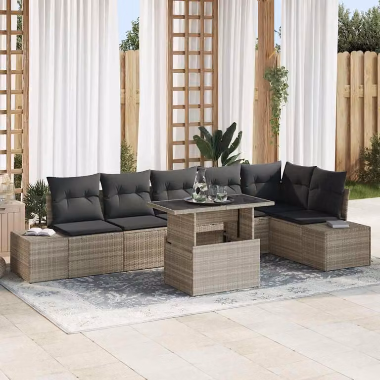 Maison Exclusive - Set da giardino composto da 7 pezzi, divano in rattan sintetico color grigio chiaro