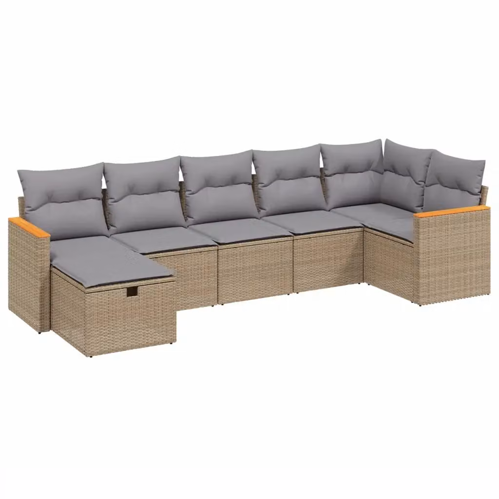 vidaXL Set Divano da Giardino a L 7 pz con Cuscini Beige e Grigio in Polyrattan e Metallo – 2