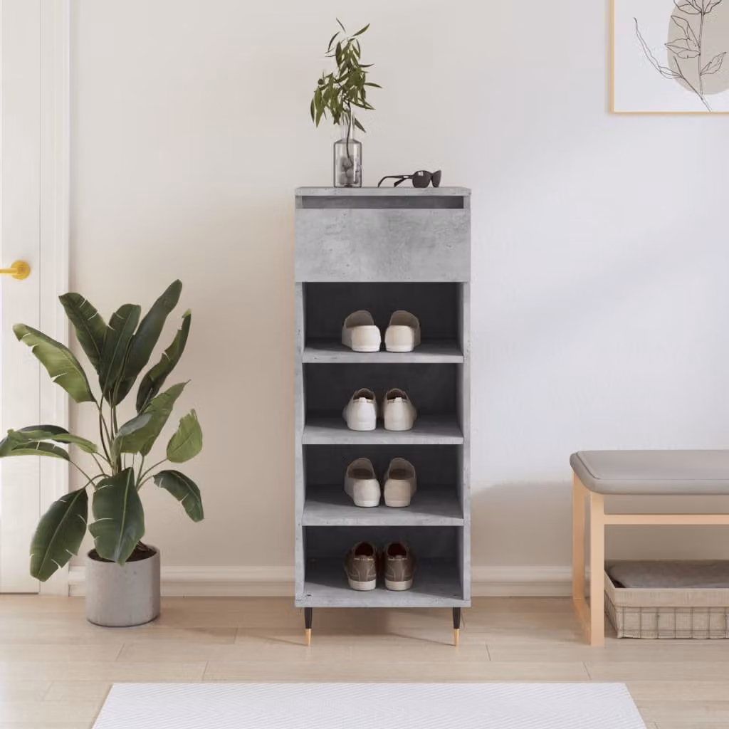 Scarpiera moderna vidaXL in legno e metallo, colore grigio, L 40 cm x P 36 cm x H 105 cm