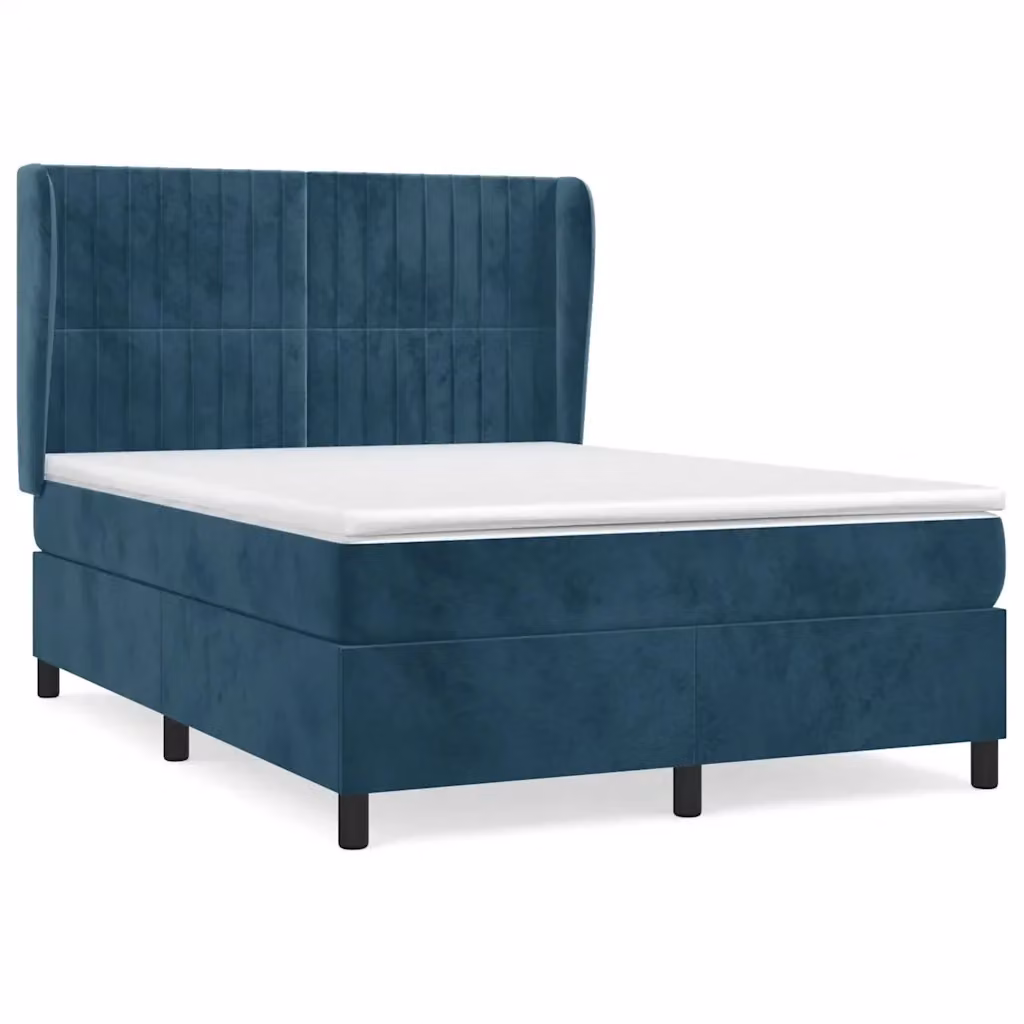 Giroletto a Molle con Materasso vidaXL in Velluto Blu Scuro e Bianco L/P/H: 140 x 200 x 128 cm – 2