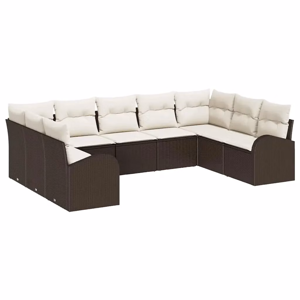 Set Divano da Giardino Moderno vidaXL in Polyrattan con Cuscini, 9 Pezzi, Marrone e Bianco – 2