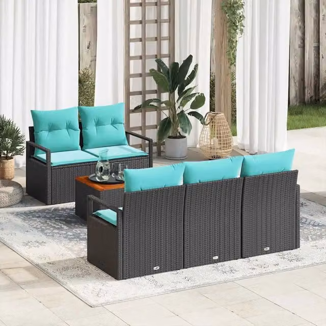 Set Divano da Giardino 6 pz Nero polyrattan 3347648