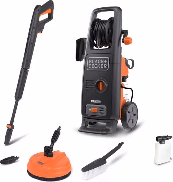 Black+Decker Idropulitrice BXPW2000PE ad Alta Pressione, con Patio Cleaner e Spazzola Fissa, per Auto ed Esterni Casa (150 bar, 460 l/h, 2000 W) Modello 2026