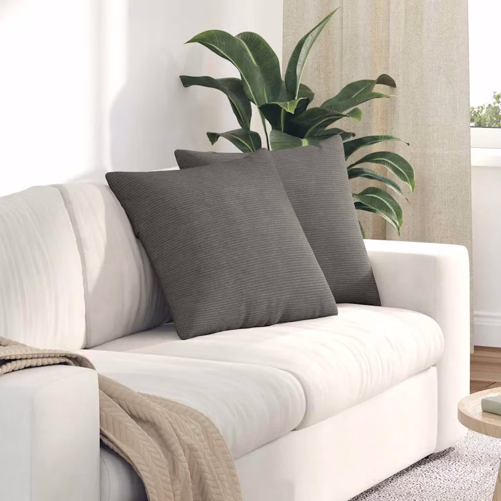 Set di 2 cuscini da divano quadrati vidaXL in velluto a coste grigio, L 50 cm x P 50 cm x H 50 cm