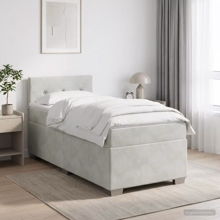 Maison Exclusive - Letto boxspring con materasso grigio chiaro 100 x 200 cm velluto