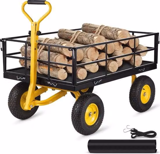 Carrelli da giardino robusti con telaio in acciaio e ruote in gomma – Portata di 544 kg, comoda maniglia, ideali per il giardino e il trasporto