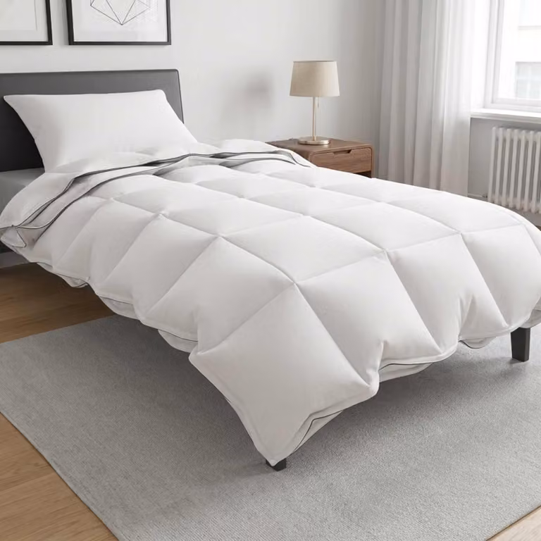 Set di piumoni e cuscini vidaXL bianchi in cotone, bambù e poliestere, L: 137 cm x P: 200 cm