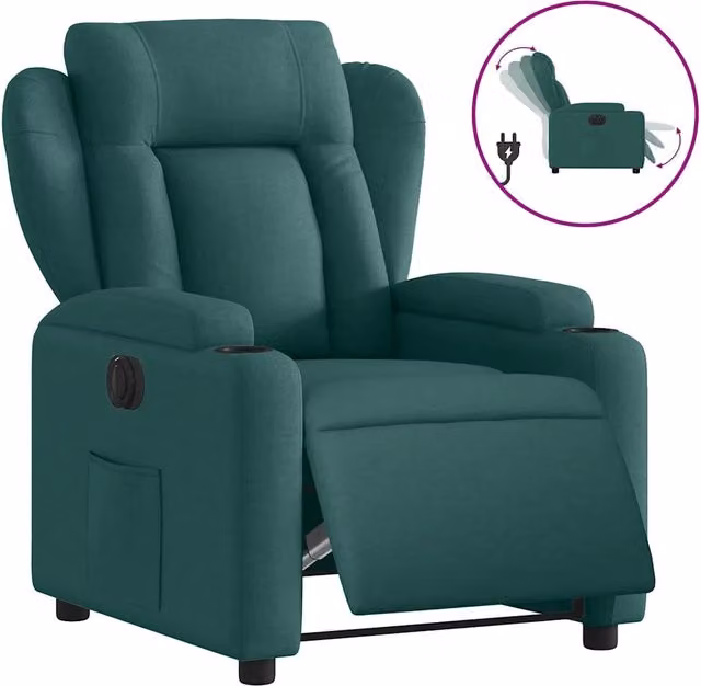 Poltrona | Sedia Relax Elettrica Reclinabile Verde Scuro in Tessuto