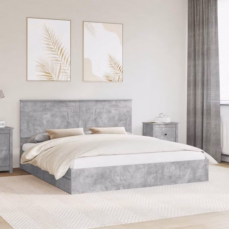 Letto con contenitore vidaXL in legno ingegnerizzato grigio, L/P: 200 x 200 cm