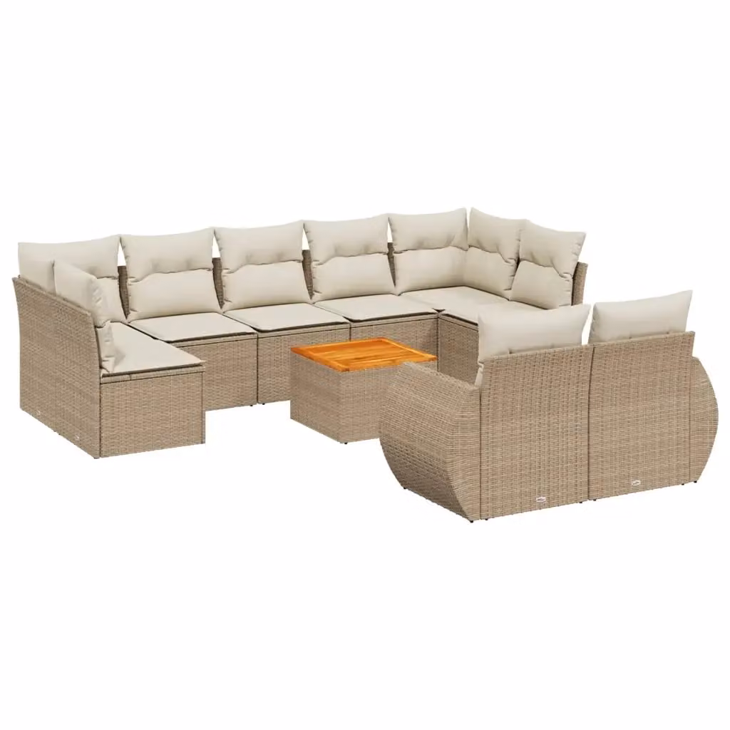 Set Divano da Giardino VIDAXL a Forma a U in Polyrattan con 10 Cuscini Beige – 2