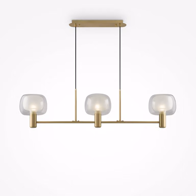 Lampadario Contemporaneo Vision Alluminio Oro 3 Luci Diffusori Vetro Trasp