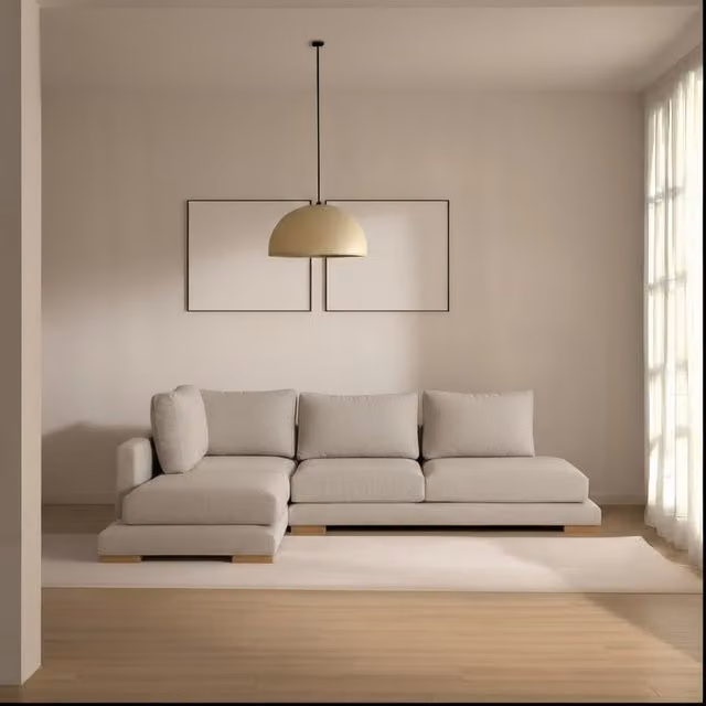 Divano letto Luxor Living beige a 5 posti con lato sinistro aperto e struttura in legno