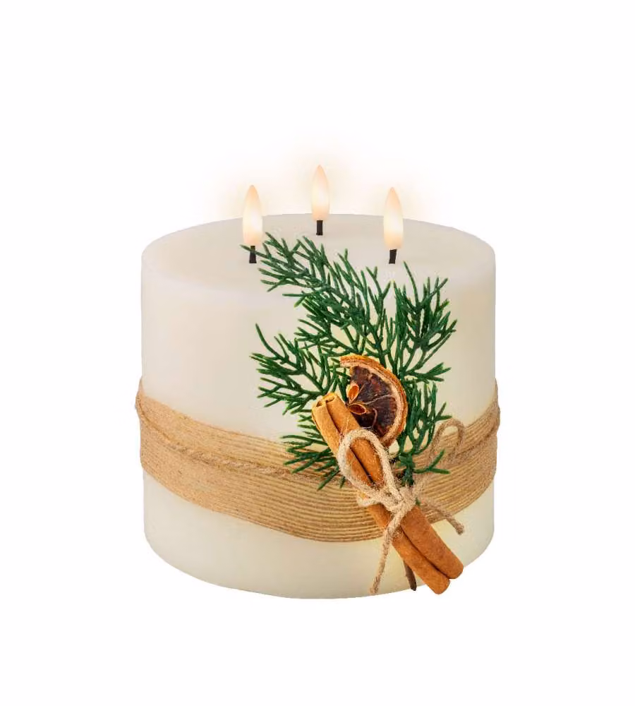 Lumineo Candela LED Beige Realistica - Decorazione Foglie - 15 cm