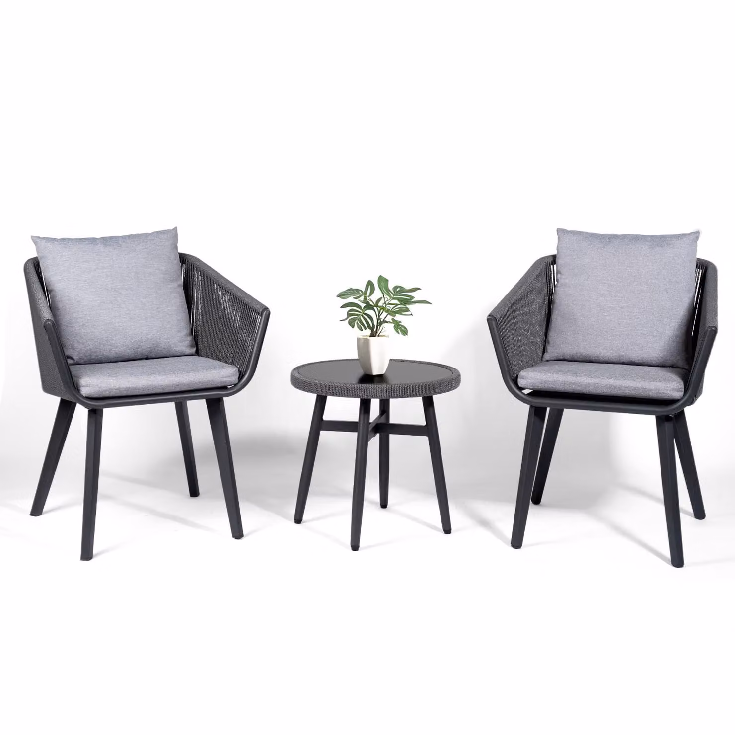 Set da giardino Rainsworth in rattan Composto da 2 poltrone e 1 tavolo con 2 cuscini e 2 cuscini da seduta