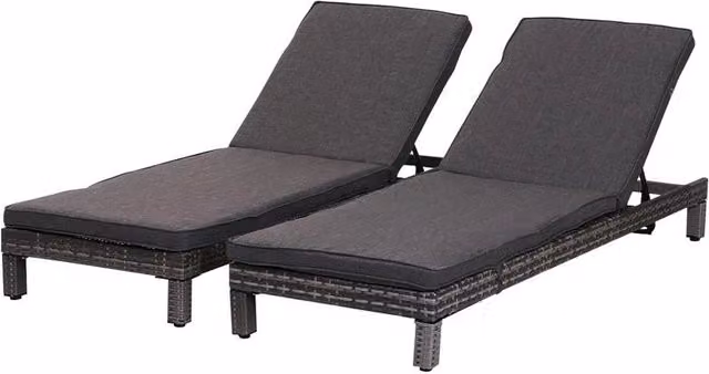 SET 2 SDRAIO DA GIARDINO IN PE RATTAN CON CUSCINO IMBOTTITO GRIGIO 196X65X22 CM