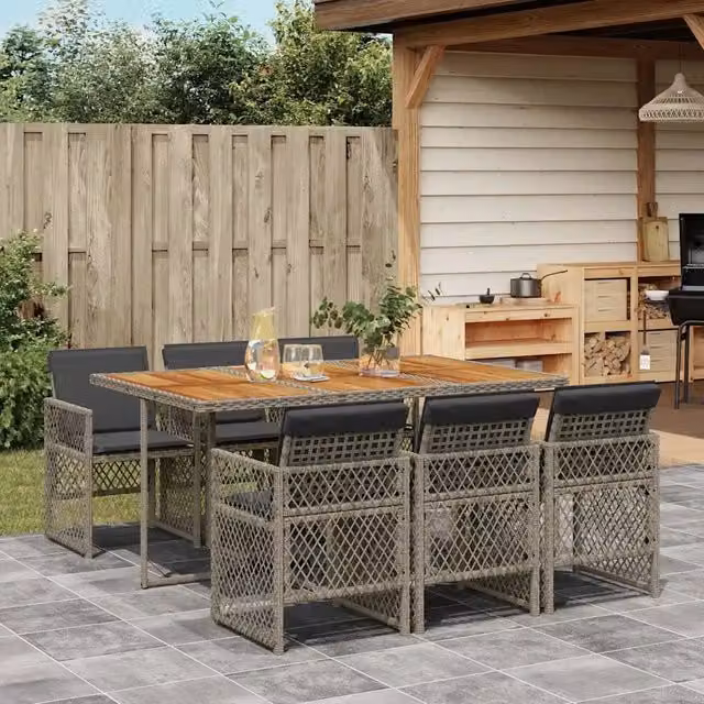Set da Pranzo da Giardino 7 pz con Cuscini in Polyrattan Grigio 3210734