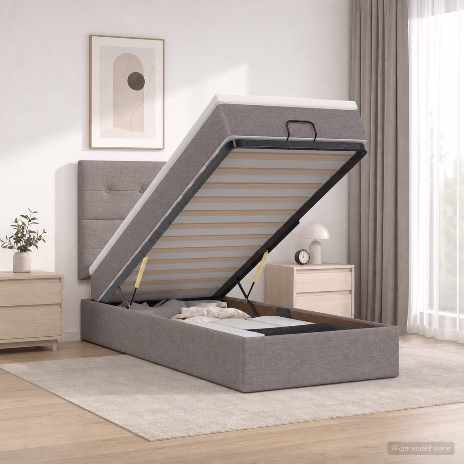 vidaXL Letto ottomano con materasso in tessuto Tortora L/P/H: 190 x 90 x 40 cm