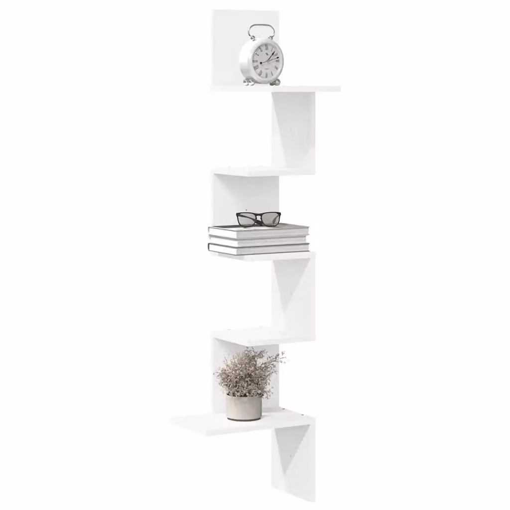 Scaffale Angolare da Muro vidaXL Bianco in Legno e MDF L/P/H: 32 x 32 x 127,5 cm
