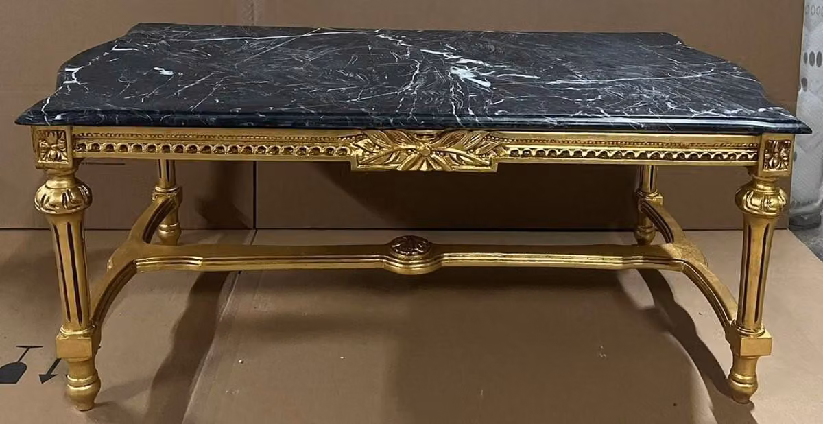 Casa Padrino Tavolino barocco oro/nero - Tavolo da salotto rettangolare in legno massello con piano in marmo - Mobili da salotto in stile barocco - Mobili barocchi - Mobili da salotto in stile antico