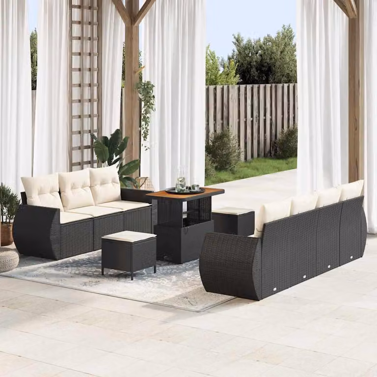 Maison Exclusive - Set divano da giardino con cuscini 10 pezzi in polyrattan nero