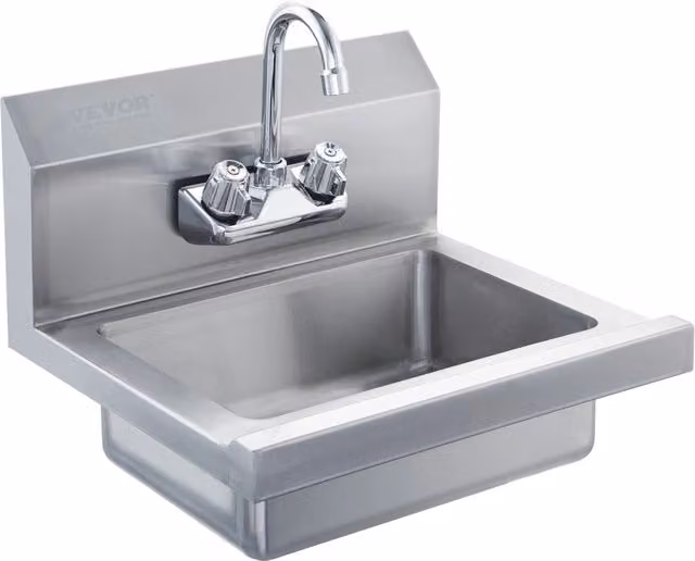Lavello a Parete in Acciaio Inossidabile con Rubinetto e Alzatina Robusto per Cucina Garage Officina 432x381x330 mm