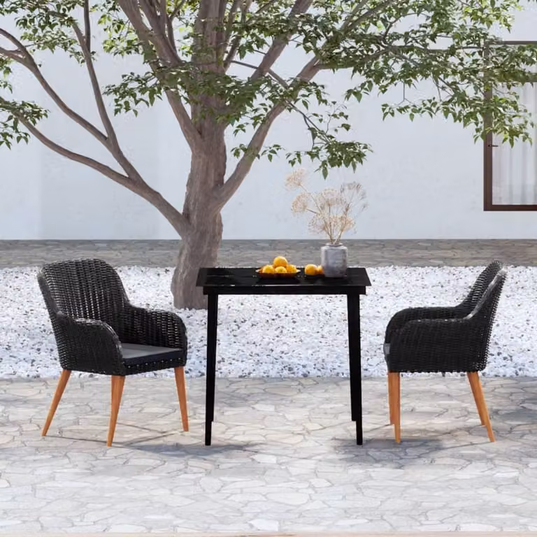 The Living Store Set da pranzo da giardino 3 pezzi con cuscini nero
