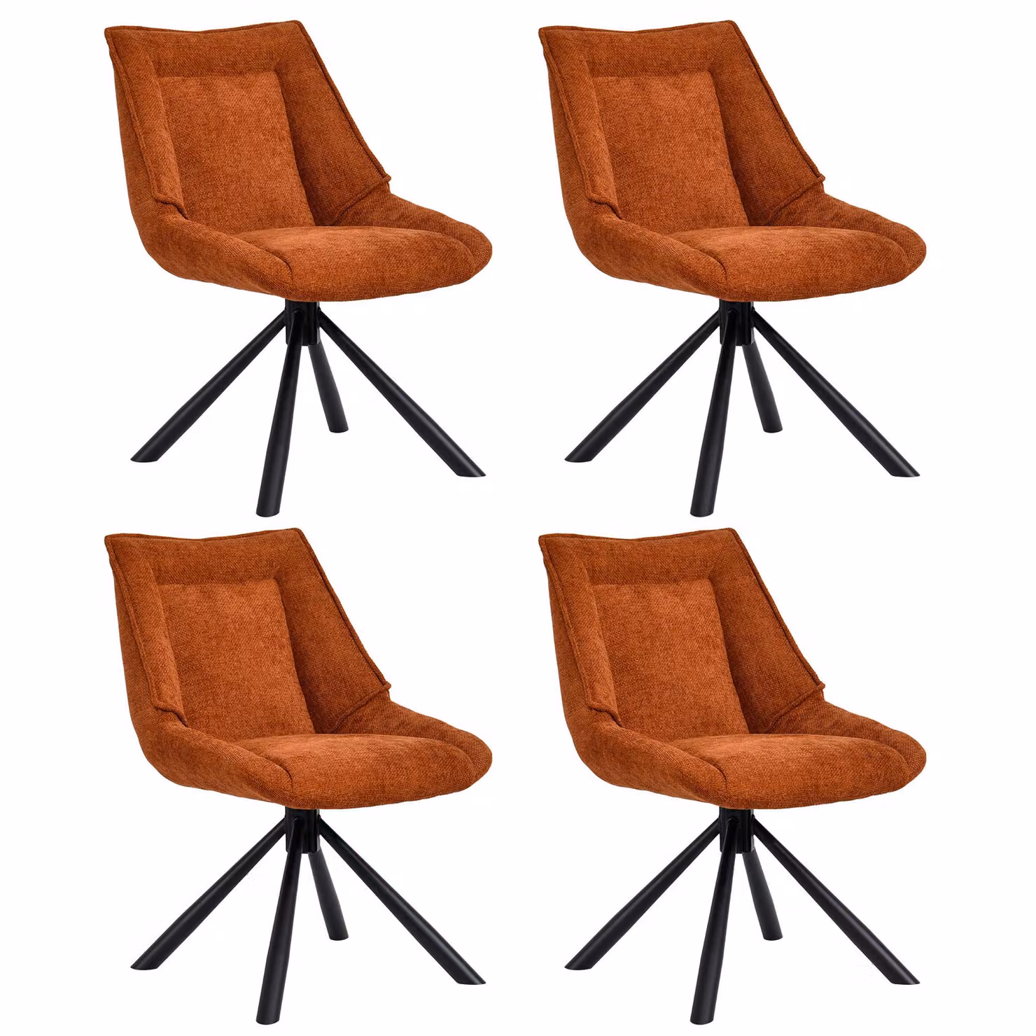 Duhome sedia da pranzo set di 4 sedie da cucina Sedia girevole a 180° in tessuto di ciniglia e struttura in metallo sedia da salotto con funzione reclinabile, arancione