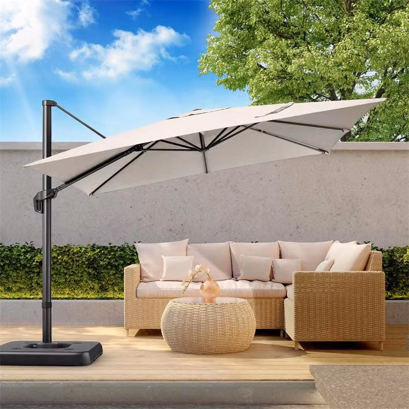 Ombrellone da esterno – Ombrellone per terrazza – Ombrellone da giardino – Ombrellone a braccio oscillante – 3x3 metri – Altezza regolabile – Rotante