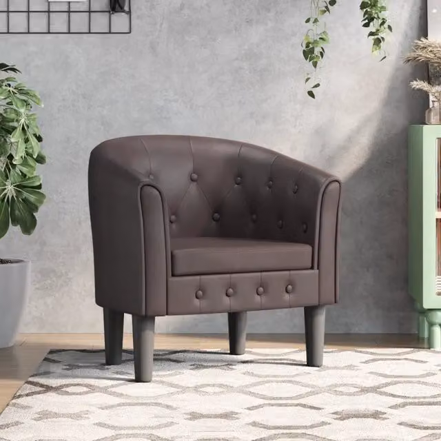Poltrona moderna vidaXL in similpelle marrone con braccioli e struttura in legno e plastica – 1