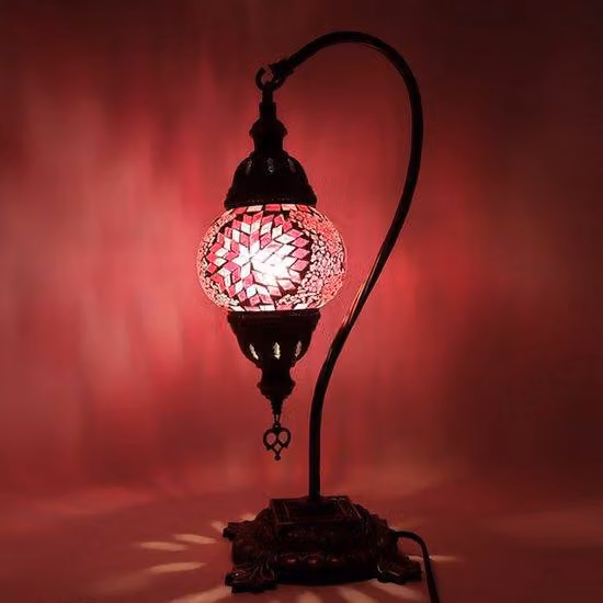 Lampada turca a mosaico - Lampada da tavolo fatta a mano con collo di cigno - Ø 12 cm, altezza 43 cm - Autentica e colorata