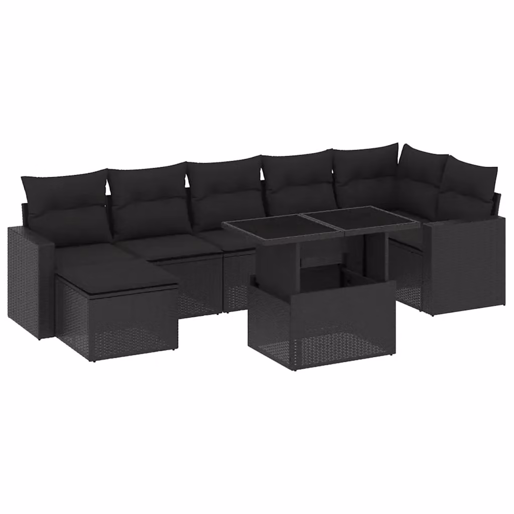 vidaXL Set Divani da Giardino a L con Cuscini 8 pz Nero in Polyrattan e Acciaio – 2