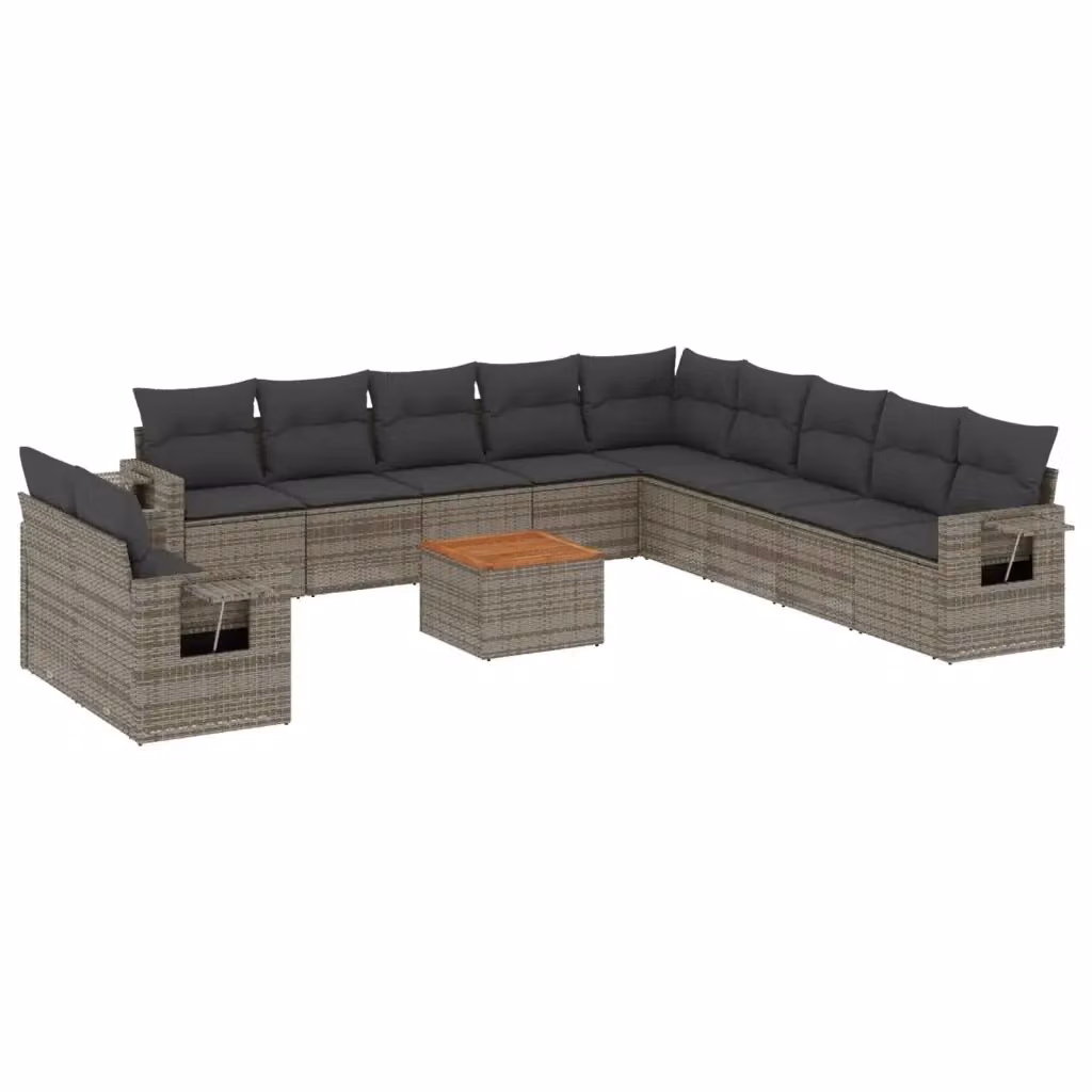 Set di Divani da Giardino vidaXL in Polyrattan Grigio con Cuscini e Tavolino da Esterno – 2