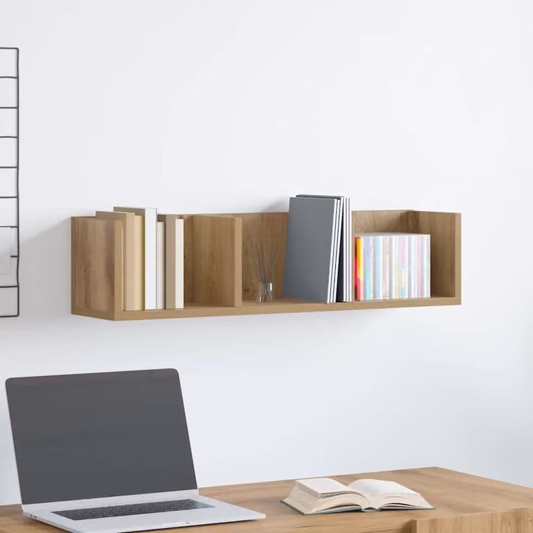 Mensola a muro moderna vidaXL in legno e MDF marrone con pannello posteriore L 75 cm x P 18 cm x H 18 cm