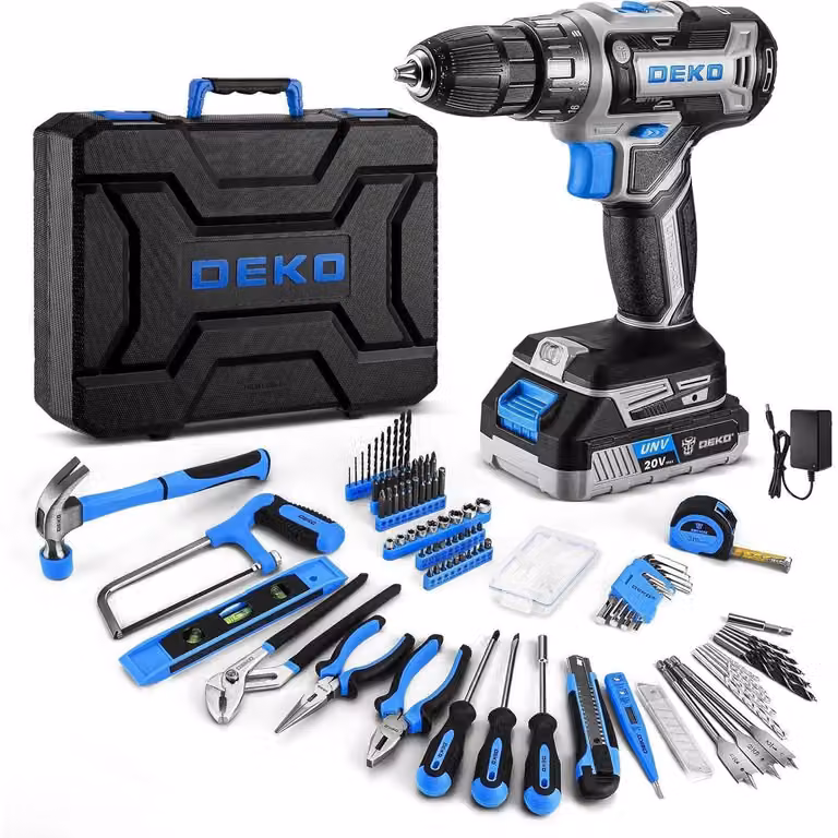 Kit di attrezzi da 186 pezzi, completo di avvitatore a batteria da 20V e accessori