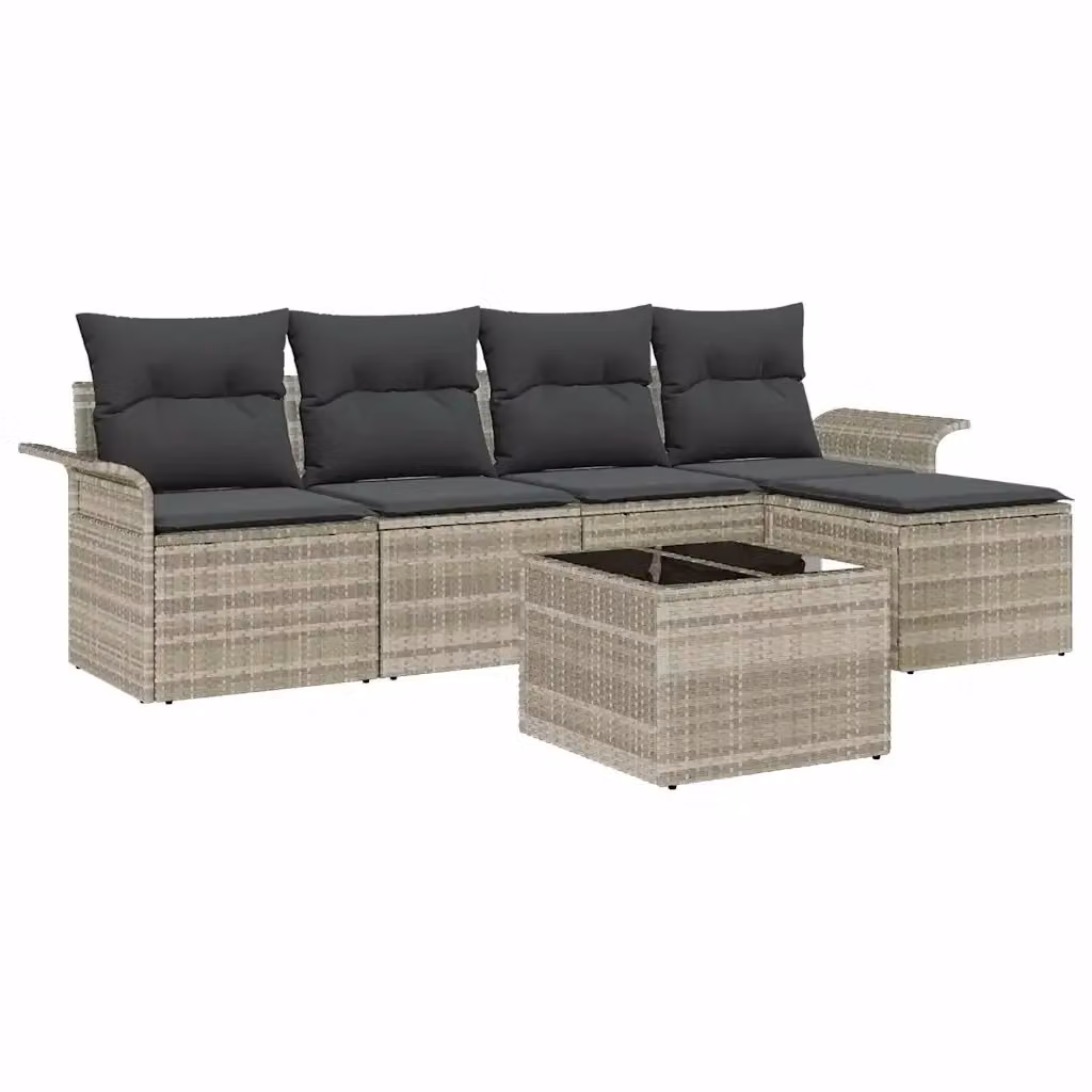 Set da esterno vidaXL in polyrattan grigio con cuscini e struttura in metallo – 2