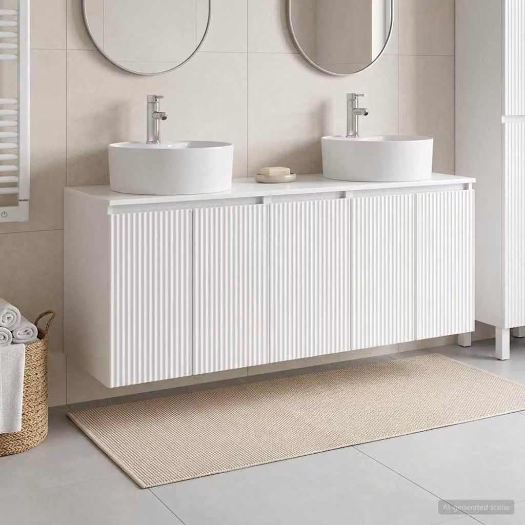 Set di mobili da bagno vidaXL in 3 pezzi bianco lucido L: 161,5 cm, P: 44,5 cm, H: 82 cm