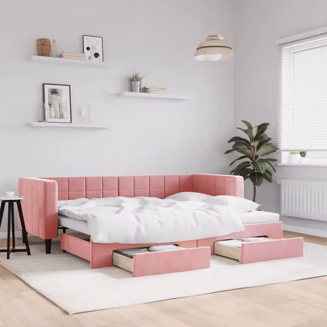 Divano Letto Estraibile vidaXL in Velluto Rosa con Cassetto, Ideale per Soggiorno e Camera da Letto, L/P/H: 223 x 80 x 68 cm – 1
