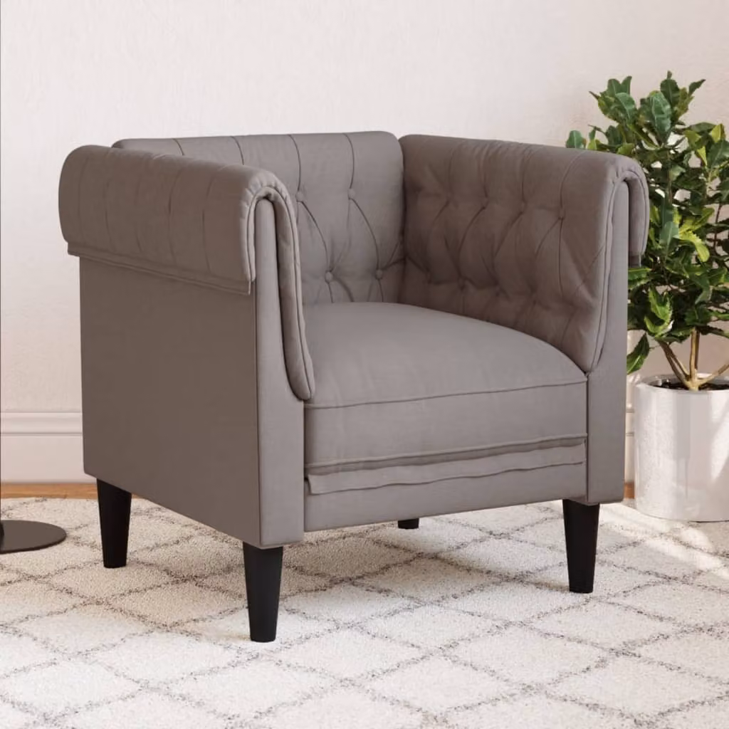 Maison Exclusive - Poltrona Chesterfield color tortora, rivestita in tessuto