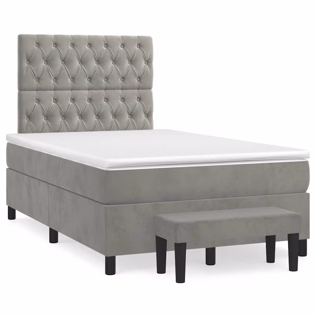 vidaXL Giroletto a Molle con Materasso Ibrido in Velluto Grigio e Bianco L/P/H: 120 x 200 x 193 cm