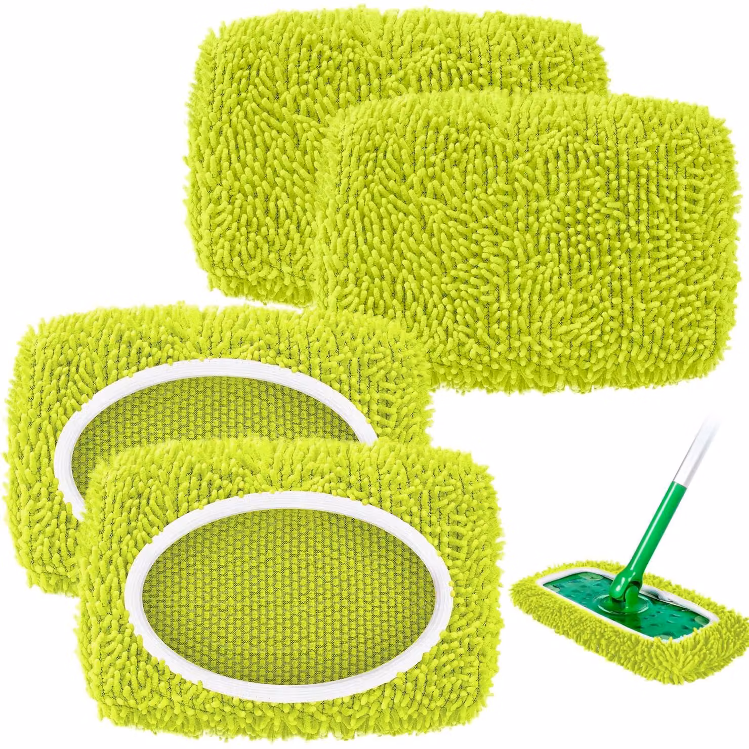 4 panni per la pulizia dei pavimenti in microfibra compatibili con Swiffer, riutilizzabili, di colore giallo-verde