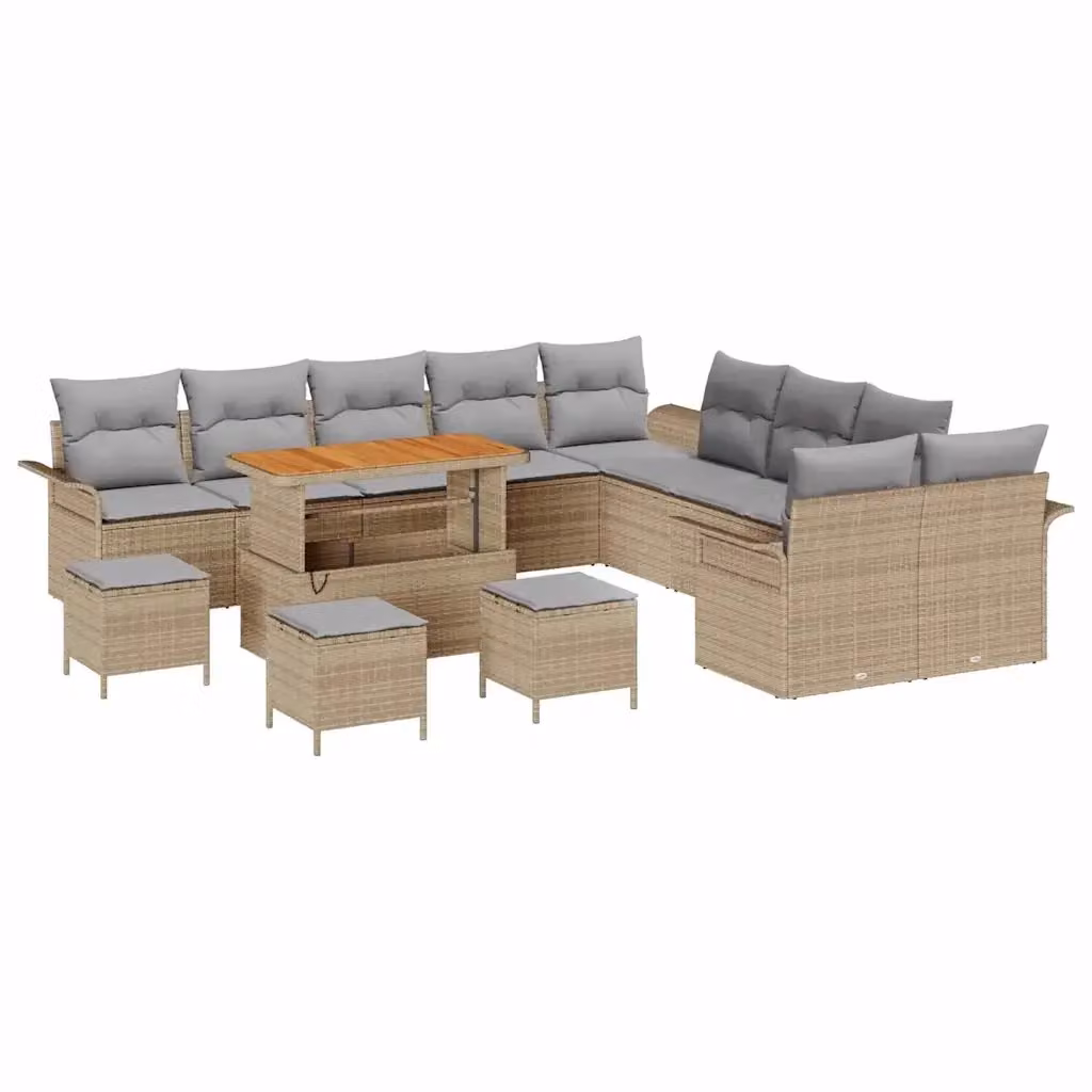 Set Divano da Giardino vidaXL in Polyrattan Beige con Cuscini e Tavolino da 14 Pezzi – 2