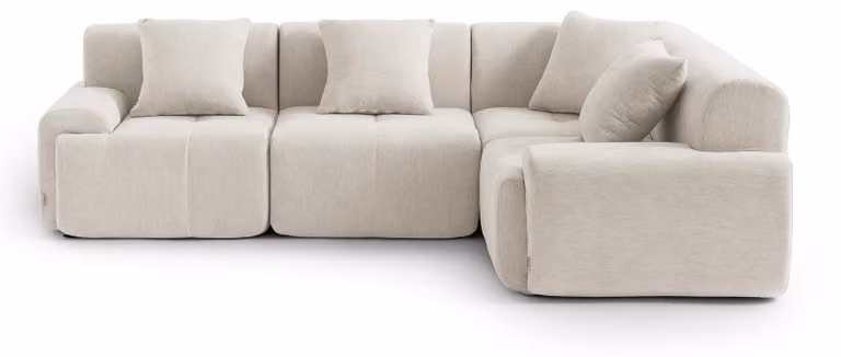DIVANO ANGOLARE MODULARE MILYSOFA SOFAMOUS, 4 posti, rivestito in tessuto di chenille color avorio