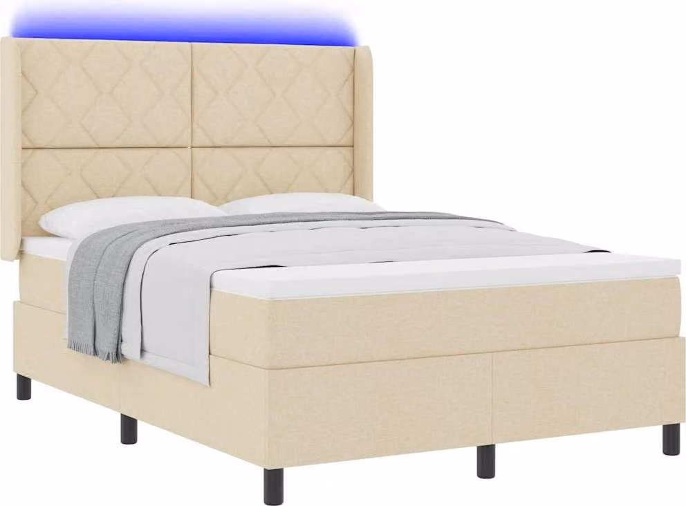 Letto a molle con materasso crema 140 x 190 cm in tessuto