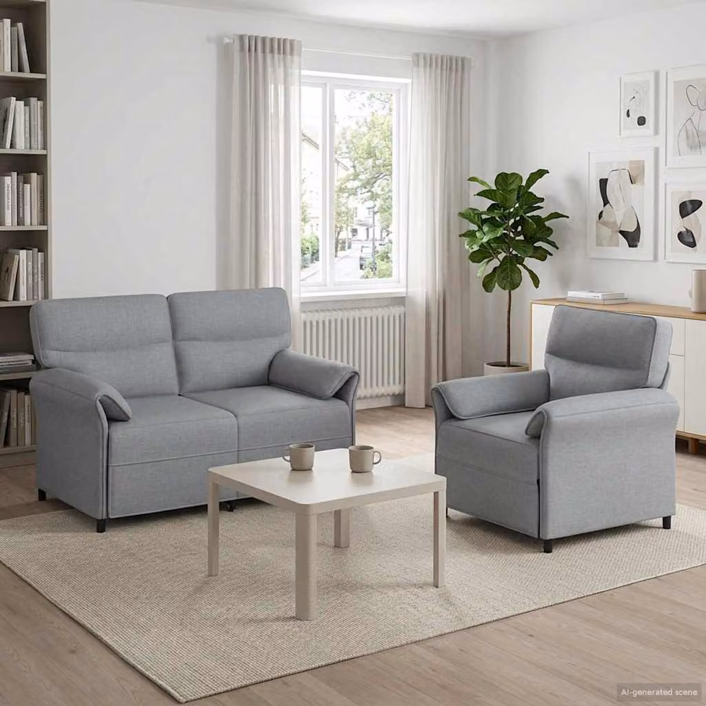 Set di 2 divani moderni vidaXL in tessuto grigio con struttura in metallo e cuscini inclusi