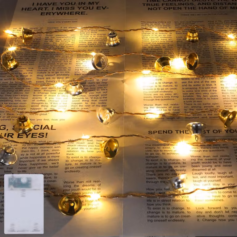 Catena luminosa a LED, 2 metri, 20 LED, luce bianco caldo, alimentazione a batteria