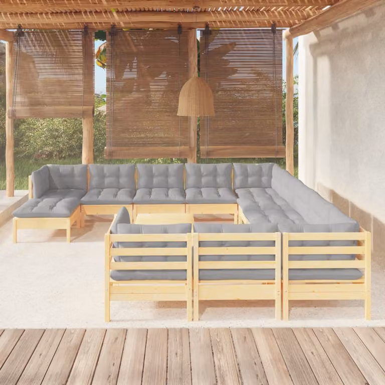 Maison Exclusive - Set Divani da Giardino 13 pz con Cuscini Grigi Massello di Pino