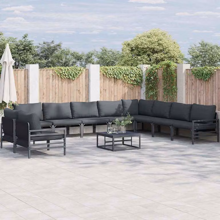 vidaXL Set Divano da Giardino Moderno a L con 11 Pezzi in Acciaio Antracite e Cuscini Imbottiti