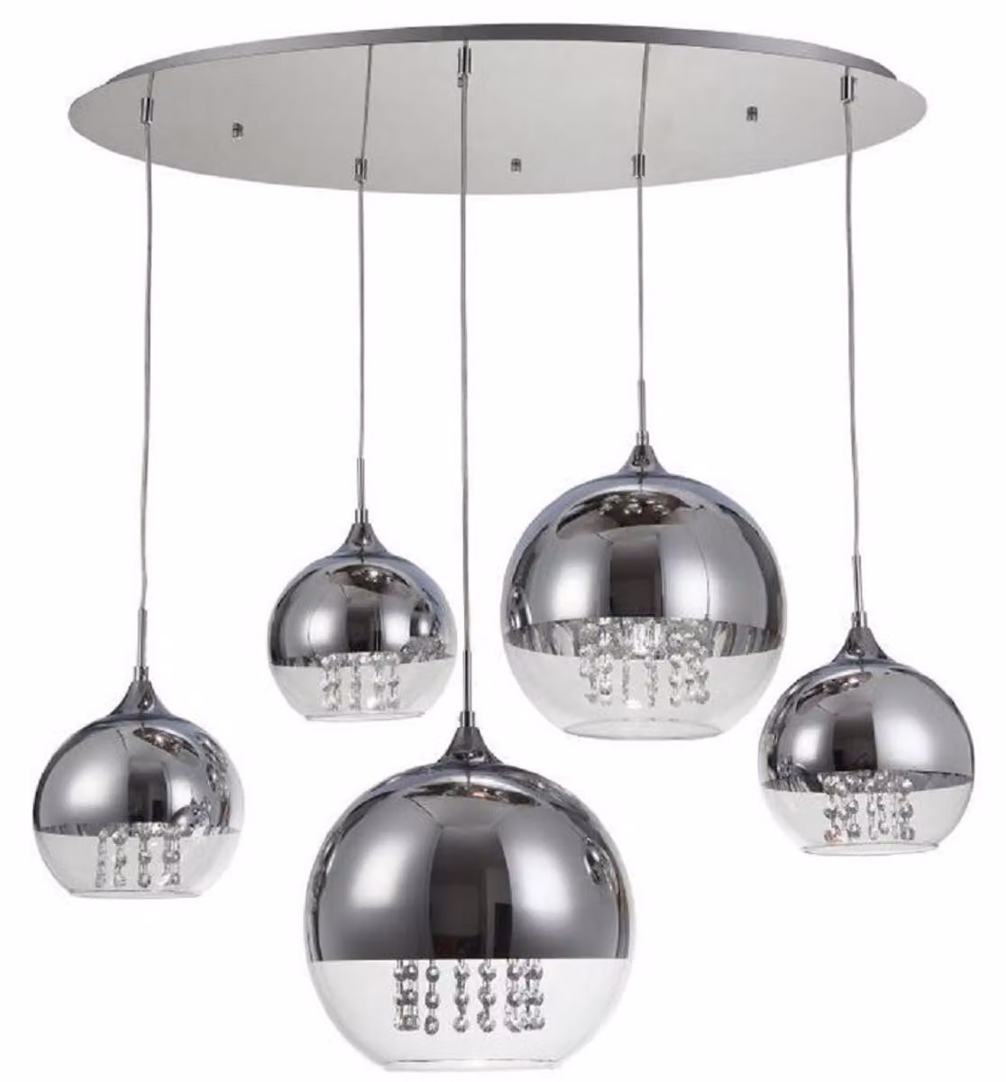 Casa Padrino lampada a sospensione argento Ø 91 x H. 95 cm - Lampada a sospensione con paralumi rotondi e pendagli in cristallo pregiato